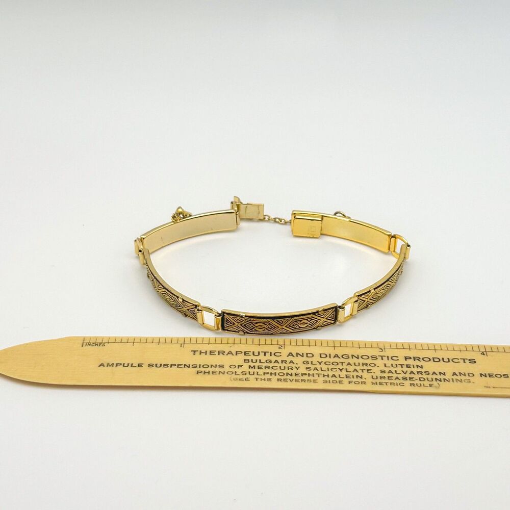 Vintage IA Midas Toledo Damascene Gold Black Bracelet 7.25" Signed - Picture 5 of 6